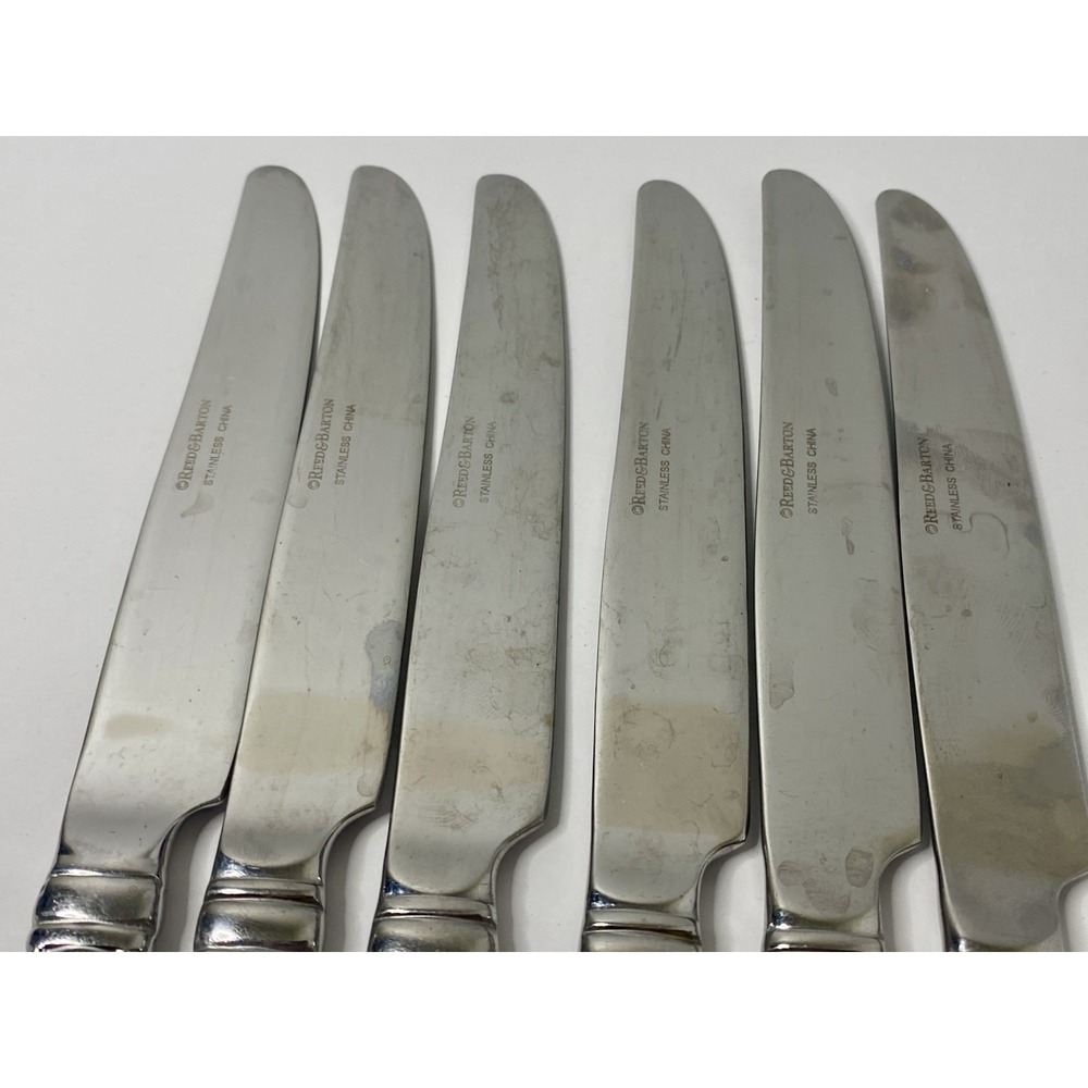 Reed & Barton BARRETT Rope Feathered Edge Glossy Dinner Knives 9 3/4" Lot Of 6 - Picture 2 of 6
